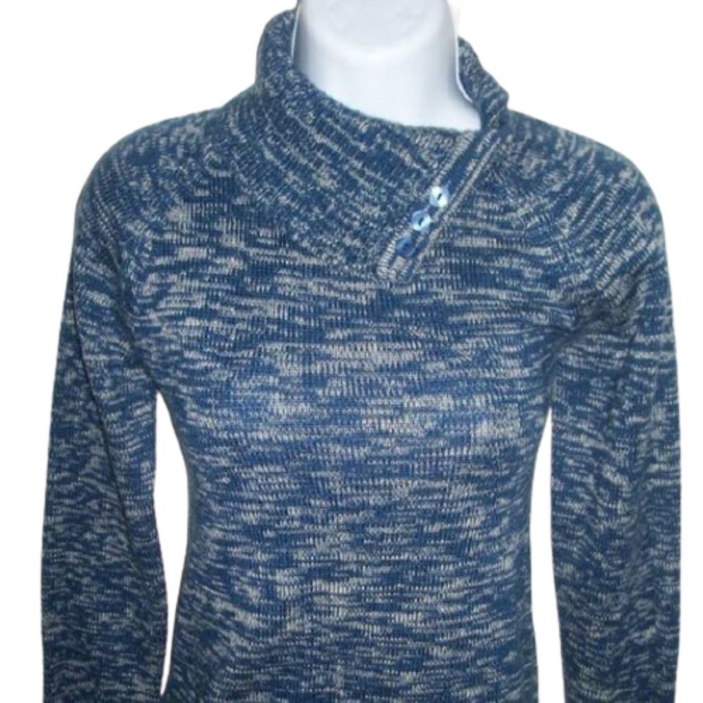 ---  Long Sleeve Blue Acrylic Split Turtleneck Sweater Size Small